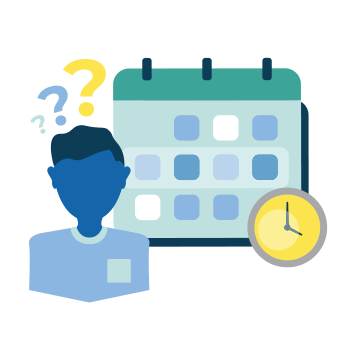 Confused safety professional man with calendar and clock icons